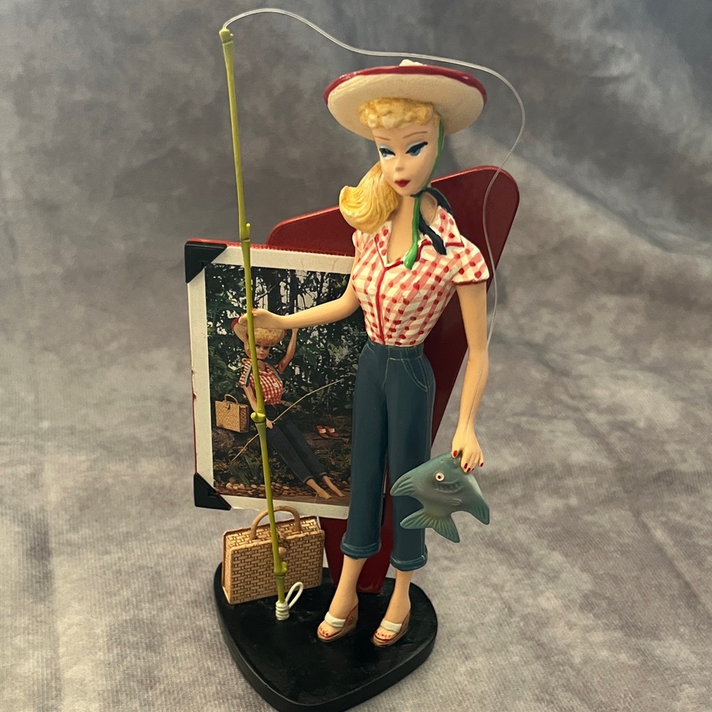 Enesco Barbie Fishing Figurine with Red and Blue Outfit - Picture 3 of 10